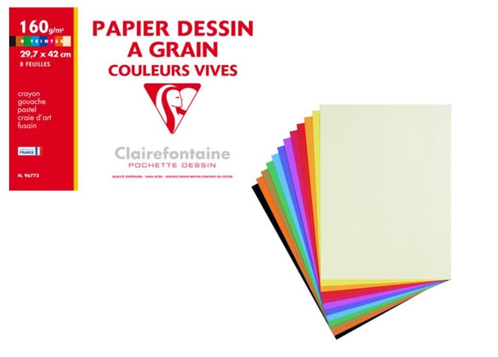 ETIVAL COLOR POCHETTE 8 FEUILLES A3-29.7X42- 160g - COULEURS ASSORTIES VIVES