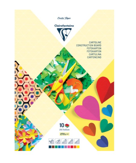 BLOC 10 FEUILLES COULEURS ASSORTIES A3 29.7X42 270GR