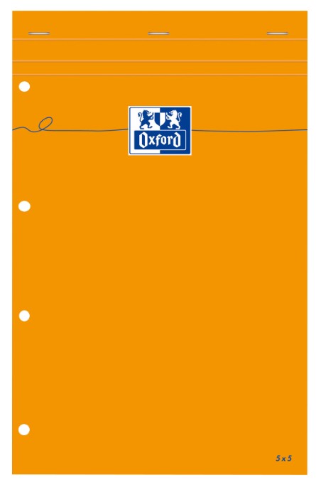 OXFORD Lot de 5 Bloc-Notes Perforé Orange A4+ Petits Carreaux 5mm Margés 80 Feuilles Agrafées Couverture Carte Enduite Orange  - 100106284