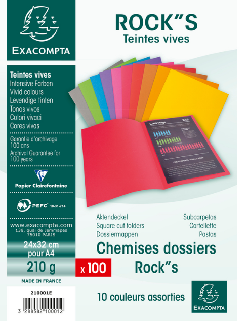 PAQUET 100 CHEMISES ROCK 210G ASSORTIES