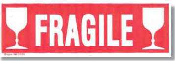 PAQUET 100 ETIQUETTE COLIS FRAGILE 190X60