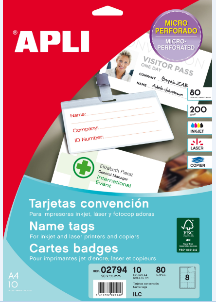 BOITE 80 CARTES 200 G POUR BADGES 86 X 55