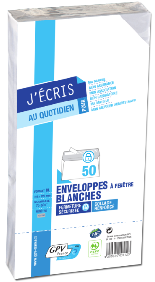 50 ENVELOPPES DL 110X220 BLANCHE 80G FENETRE 35X100 AUTOADHESIVE