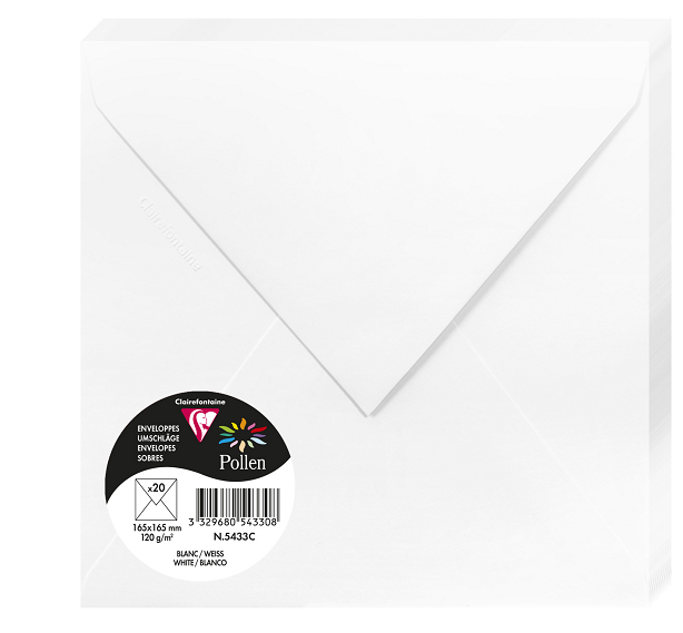 PAQUET 20 ENVELOPPES POLLEN 165X165 BLANC