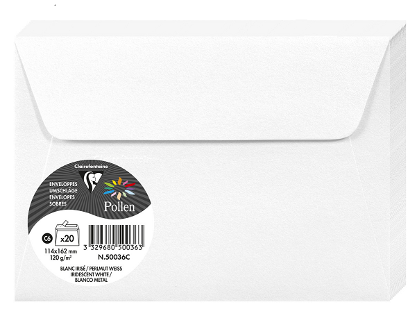 PAQUET 20 ENVELOPPES 114X162 BLANC IRISE