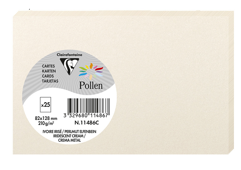 PAQUET 25 CARTES POLLEN 82X128 IVOIRE IRISE