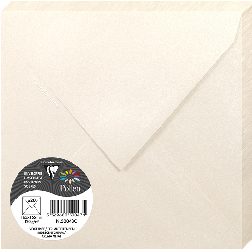 PAQUET 20 ENVELOPPES POLLEN 165X165 IVOIRE IRISE 