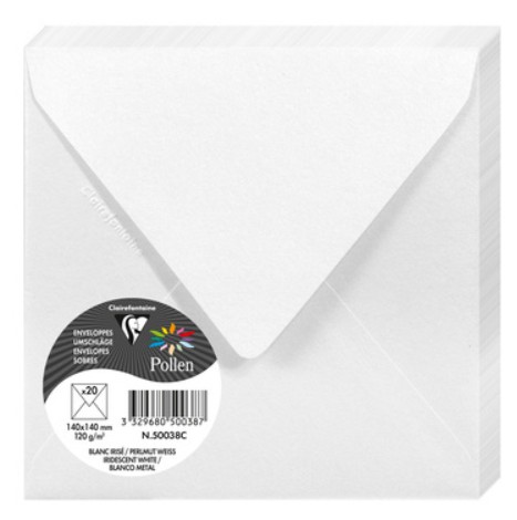 PAQUET 20 ENVELOPPES POLLEN 140X140  BLANC IRISE 