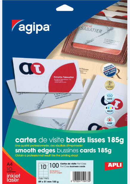 PQ 100 CARTES DE VISITE FIRST CLASS. 89X51 185G