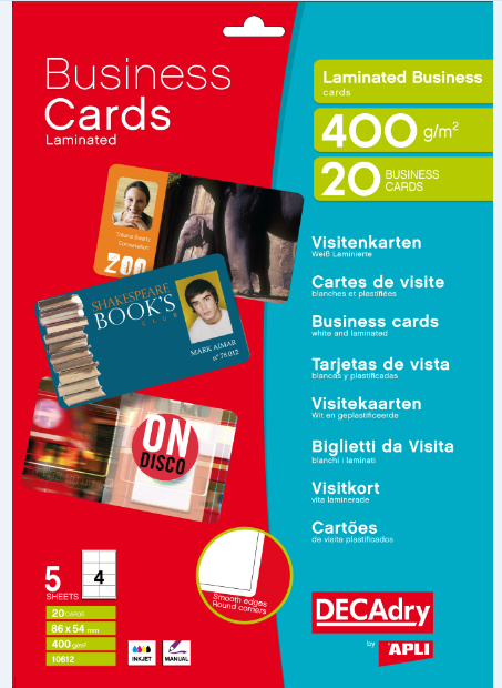 PQ 20 CARTES DE MEMBRE PLASTIFIEES 86X54 400G