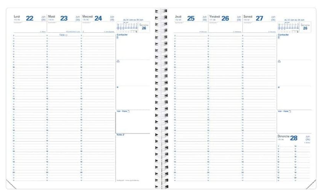 Agenda quotidien, 2 jours sur 1 page, taille de l'agenda personnel, horaire  quotidien Liste des tâches quotidiennes, horaire horaire quotidien, agenda  2D1P, 117 -  France