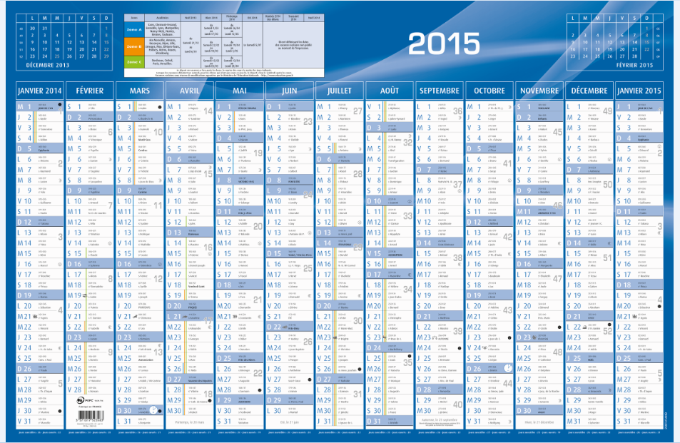 CALENDRIER 13 MOIS RECTO BLEU 65x43