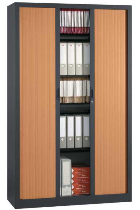 ARMOIRE MÉTALLIQUE A RIDEAUX TEINTE BOIS HLP 198X120X45 