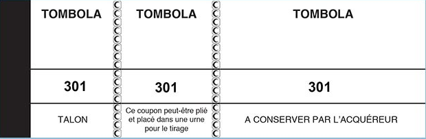 BLOC TOMBOLA 50X150 MM  3 VOLETS BLANC