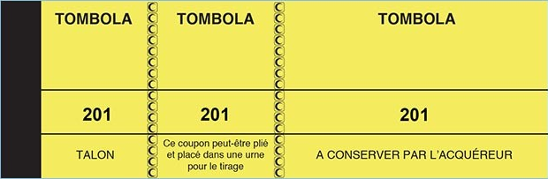 BLOC TOMBOLA 50X150 MM 3 VOLETS JAUNE