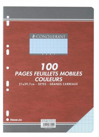 100 FEUILLETS MOBILES- FEUILLES SIMPLES A4 SEYES BLEU 80G PERFOREES