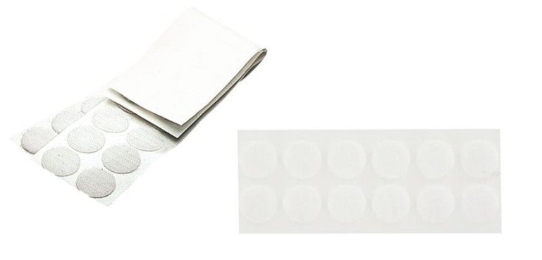 Pochette de 48 pastilles de Velcro super adhésif blanc diamètre 20 mm. (24 pastilles femelles + 24 pastilles mâles)