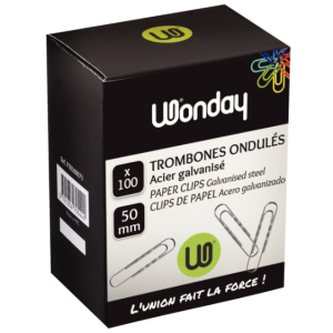 BOITE 100 ATTACHES-ONDULEES/TROMBONES 50MM