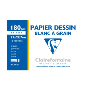 Papier dessin blanc à grain couleurs vives 160g pochette de 12  feuilles-Clairefontaine