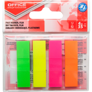 LOT DE 4X35 INDEX MARQUE-PAGES PLASTIQUES 12X43MM FLUO