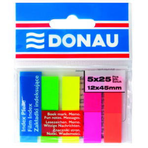 LOT DE 5X25 INDEX MARQUE-PAGES PLASTIQUES 12X45MM FLUO