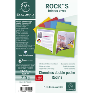 PAQUET 25 CHEMISES DOUBLE POCHE ROCK'S 210G ASSORTIES