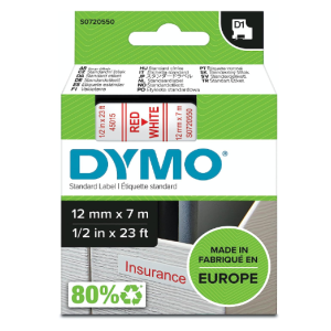 RUBAN DYMO D1 12MMX7M ECRITURE ROUGE SUR RUBAN BLANC