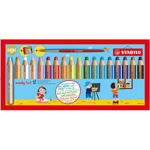 ETUI DE 18 CRAYONS DE COULEUR STABILO WOODY 3in1  + TAILLE CRAYON (fonctionne sur tableau blanc)