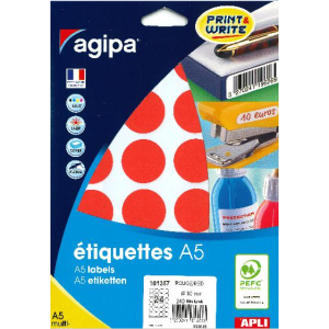 240 ÉTIQUETTES/PASTILLES RONDES DIAMÈTRE 30 MM ROUGE