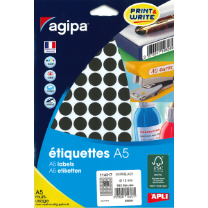 960 ÉTIQUETTES/PASTILLES RONDES DIAMÈTRE 15 MM NOIR