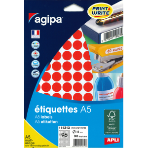 960 ÉTIQUETTES/PASTILLES RONDES DIAMÈTRE 15 MM ROUGE