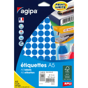 960 ÉTIQUETTES/PASTILLES RONDES DIAMÈTRE 15 MM BLEU