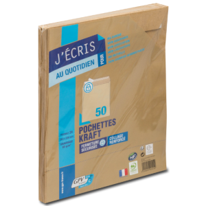 50 POCHETTES KRAFT 260X330 AUTOADHESIVE AVEC BANDE DE PROTECTION 