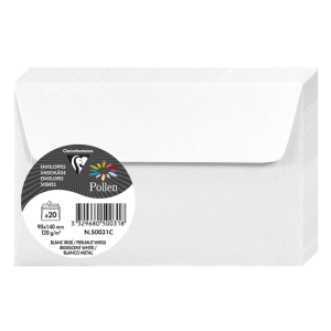 PAQUET 20 ENVELOPPES POLLEN 90X140 BLANC IRISE 