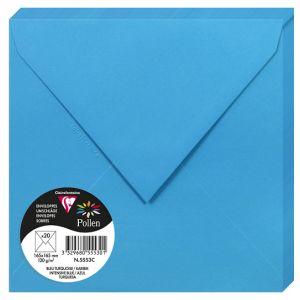 PAQUET 20 ENVELOPPES POLLEN 165X165  BLEU TURQUOISE