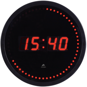 HORLOGE MURALE LED - COLORIS NOIR & DIODES ROUGES