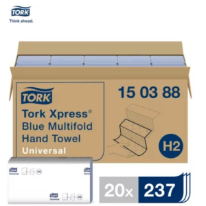 CARTON DE 20 PAQUETS ESSUIE MAINS PLIES Z BLEU TORK XPRESS H2 21.3X23.4CM 2PLIS 237FTS 