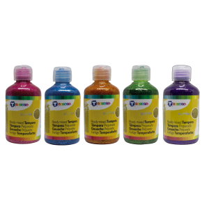 GOUACHE PAILLETÉE  5 FLACONS 250ML COLORIS VIFS