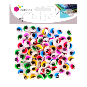 100 YEUX MOBILES AVEC CILS COULEURS ADHÉSIFS Ø10 ASSORTIS