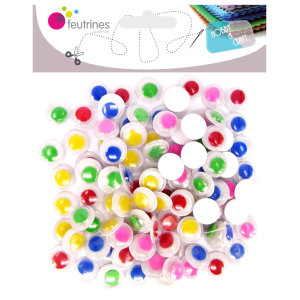 100 YEUX MOBILES RONDS COULEURS ADHÉSIFS Ø10MM ASSORTIS