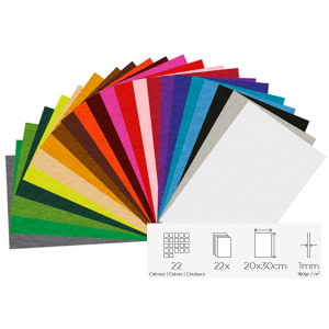 22 COUPONS FEUTRINE 30X45CM COLORIS ASSORTIS