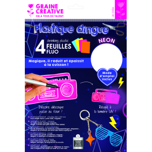 4 FEUILLES PLASTIQUE DINGUE FLUO 22x33CM