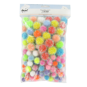 200 POMPONS IRISÉS TAILLES ET COULEURS ASSORTIES